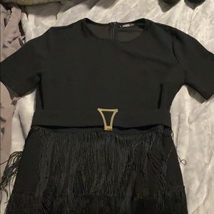 Black fringe dress short sleeve